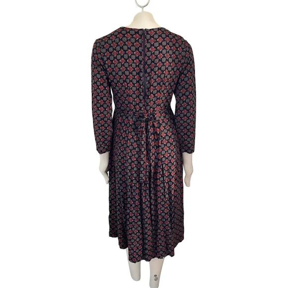 VTG 80s EXPO Lace Collar Moody Floral Long Sleeve Tie Back Midi Dress SZ 6P - Picture 7 of 10